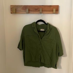 Green linen button up top
